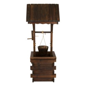 Shine Company Transitional Cedar Wood Decorative Wishing Well in Brown