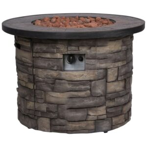 Shine Company 35" Round Propane Gas Fire Pit Table with Lava Rocks in Gray