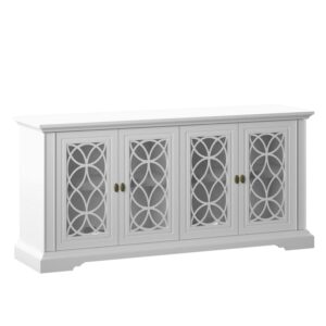 Twin Star Home Sideboard with Tempered Glass Panels in White
