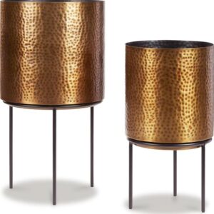 Signature Design by Ashley Contemporary Donisha Planter (Set of 2) Antique Brass Finish