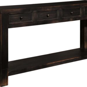 Signature Design by Ashley Gavelston 64" Sofa Console Table, Weathered Black Finish, 4 Drawers, Hand-Finished, Wood & Engineered Wood