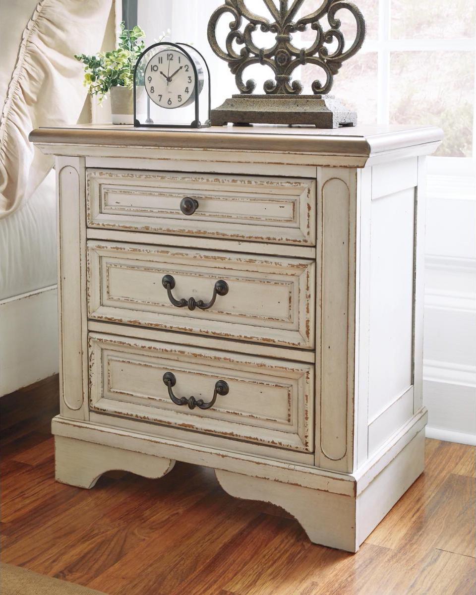 Signature Design by Ashley Realyn French Country 3 Drawer Nightstand with Electrical Outlets & USB Ports, Chipped White - Image 2