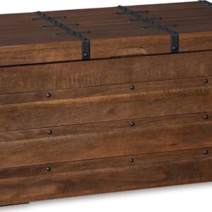 Signature Design by Ashley Kettleby Rustic Storage Trunk Coffee Table with Hinged Top - Brown Wood Finish