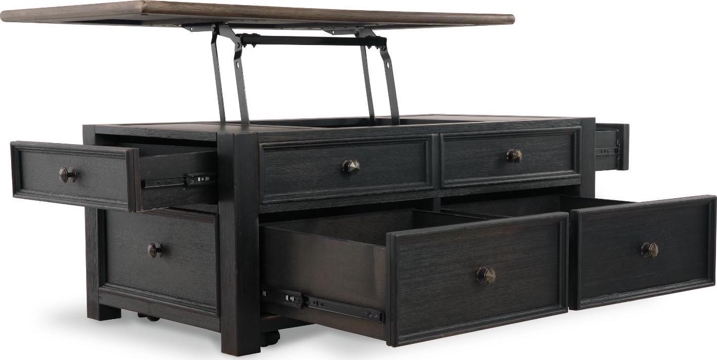 Signature Design by Ashley Tyler Creek 4 Drawer Coffee Table with Lift Top, Grayish Brown/Black - Image 3