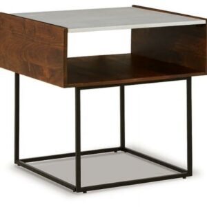 Signature Design by Ashley Contemporary Rusitori End Table, White/Brown
