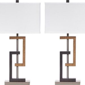 Signature Design by Ashley Contemporary Syler Table Lamp (Set of 2) Brown/Silver Finish