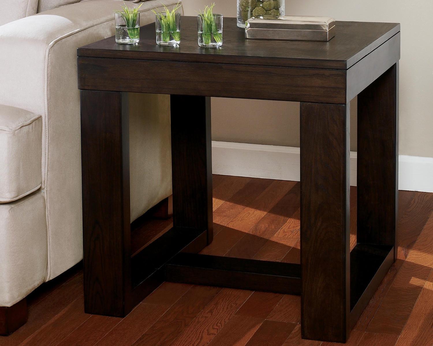 Signature Design by Ashley Watson End Table, Dark Brown Wood Finish Side Table with Plank Effect Top - Image 2