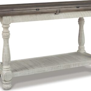 Signature Design by Ashley Havalance Two Tone Weathered Gray and Vintage White Flip Top Sofa Console Table with Lower Shelf