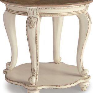 Signature Design by Ashley Realyn End Table, White and Brown Two-Tone Farmhouse Side Table with Fixed Lower Shelf