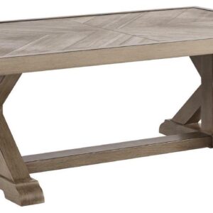Signature Design by Ashley Beachcroft Outdoor Coffee Table - Porcelain Top with Aluminum Base - Beige