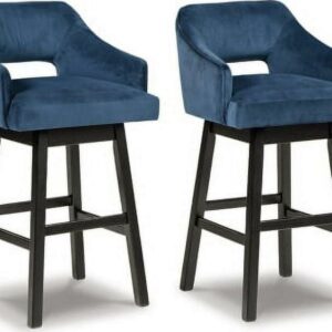 Signature Design by Ashley Tallenger Upholstered Swivel Bar Height Barstool, Set of 2, Blue