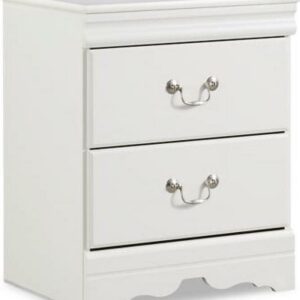 Signature Design by Ashley Anarasia 2-Drawer Nightstand – White Louis Philippe Style, Sleek Bedside Table with Pewter Hardware & Smooth-Gliding Drawers
