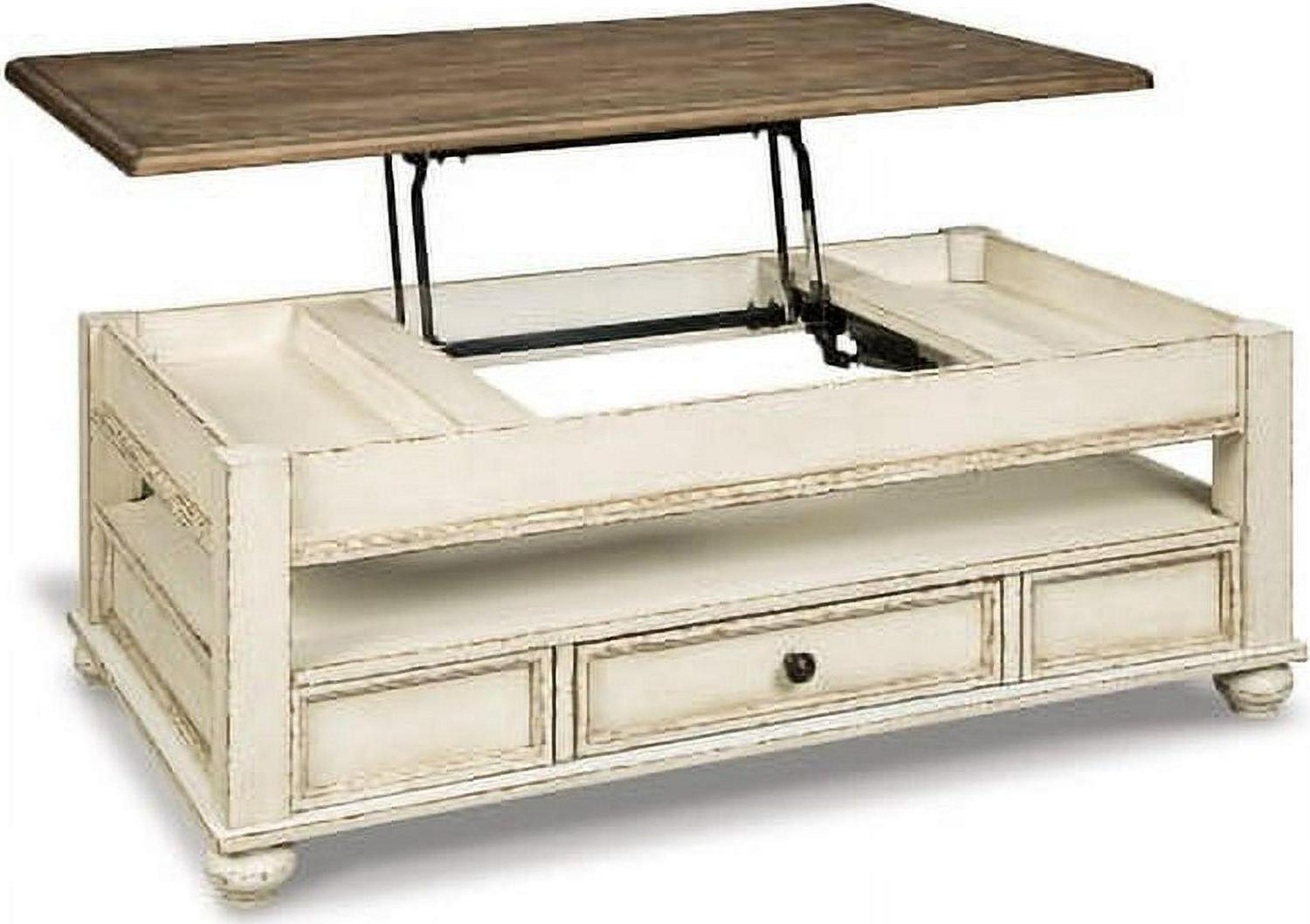Signature Design by Ashley Realyn Lift Top Coffee Table – Cottage Two-Tone, Chipped White & Distressed Wood, Storage Drawer, Spring-Lift Top - Image 2