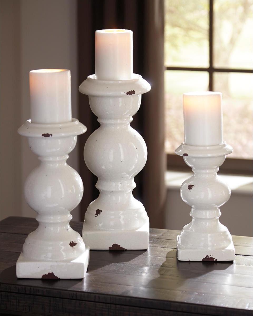 Signature Design by Ashley Traditional Devorah Candle Holder (Set of 3) Antique White - Image 2