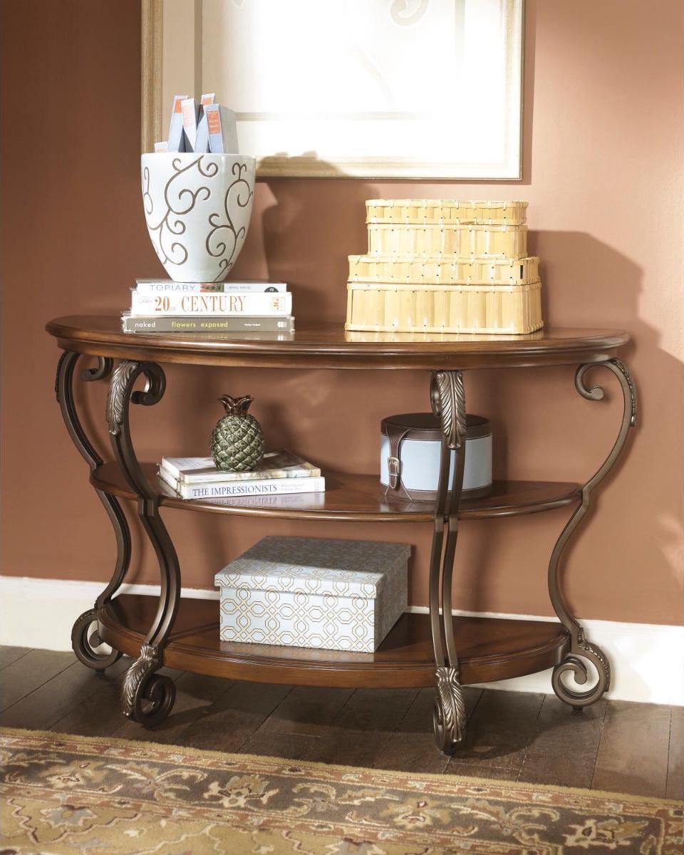 Signature Design by Ashley Traditional Nestor Sofa/Console Table Medium Brown - Image 2
