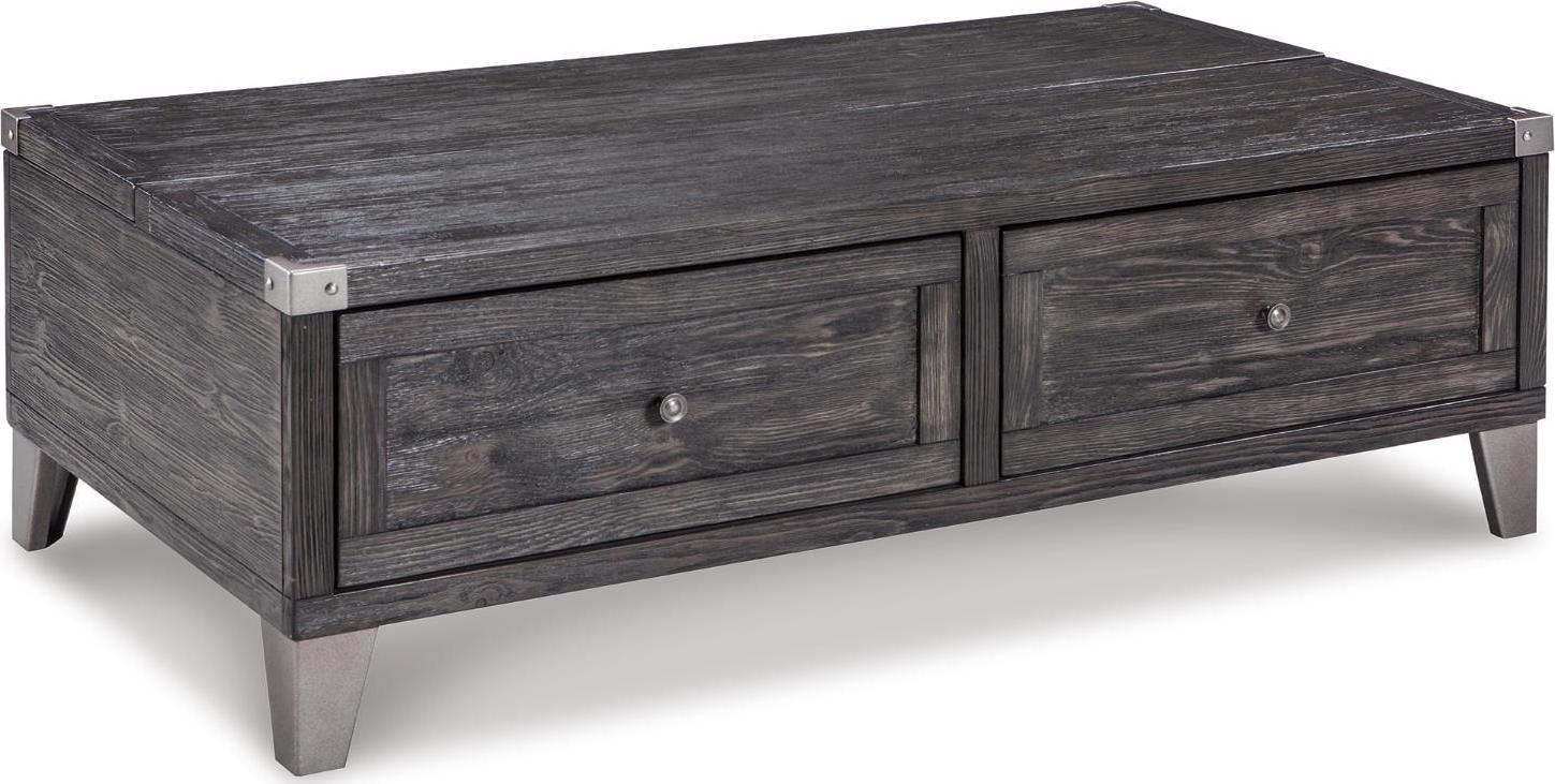 Signature Design by Ashley Todoe Lift Top Coffee Table, Dark Gray Rustic Industrial Cocktail Table with Two Storage Drawers and Removable Trays