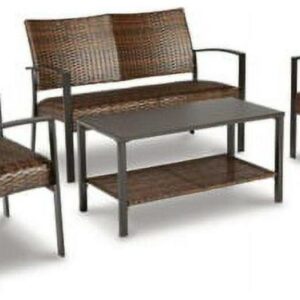 Signature Design by Ashley Casual Zariyah Outdoor Love/Chairs/Table Set (Set of 4) Dark Brown