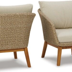 Signature Design by Ashley Casual Crystal Cave Outdoor Lounge Chair with Cushion (Set of 2)  Beige