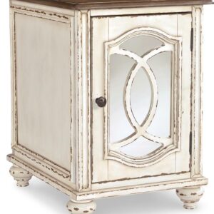 Signature Design by Ashley Realyn Cottage-Style Mirrored End Table in Antique White