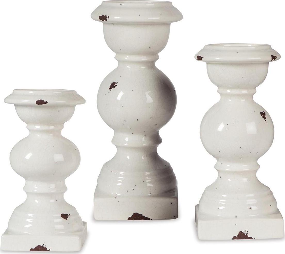 Signature Design by Ashley Traditional Devorah Candle Holder (Set of 3) Antique White