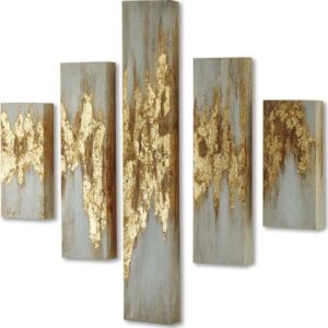 Signature Design by Ashley Contemporary Devlan Wall Art (Set of 5)  Gold Finish/White