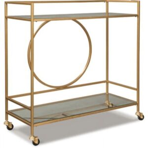 Signature Design by Ashley Contemporary Jackford Bar Cart Antique Gold Finish
