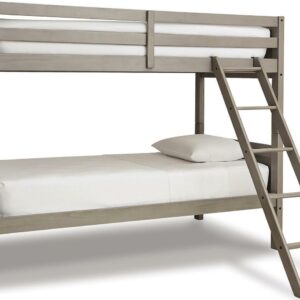 Signature Design by Ashley Casual Lettner Twin/Twin Bunk Bed with Ladder Light Gray
