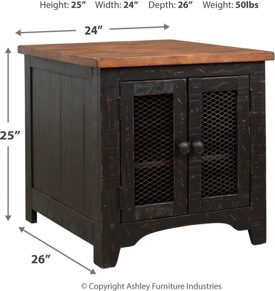 Signature Design by Ashley Valebeck Farmhouse Rectangular End Table with Storage Cabinet - Rustic Two-Tone Black/Brown - Image 4