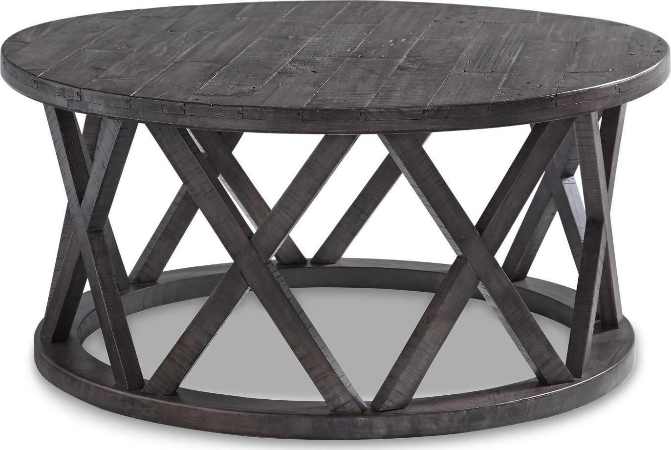 Signature Design by Ashley Sharzane Rustic Round Solid Wood Pine Coffee Table, Weathered Gray Finish - Image 2
