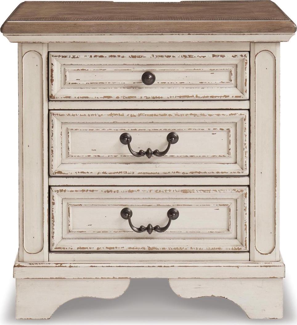 Signature Design by Ashley Realyn French Country 3 Drawer Nightstand with Electrical Outlets & USB Ports, Chipped White - Image 3