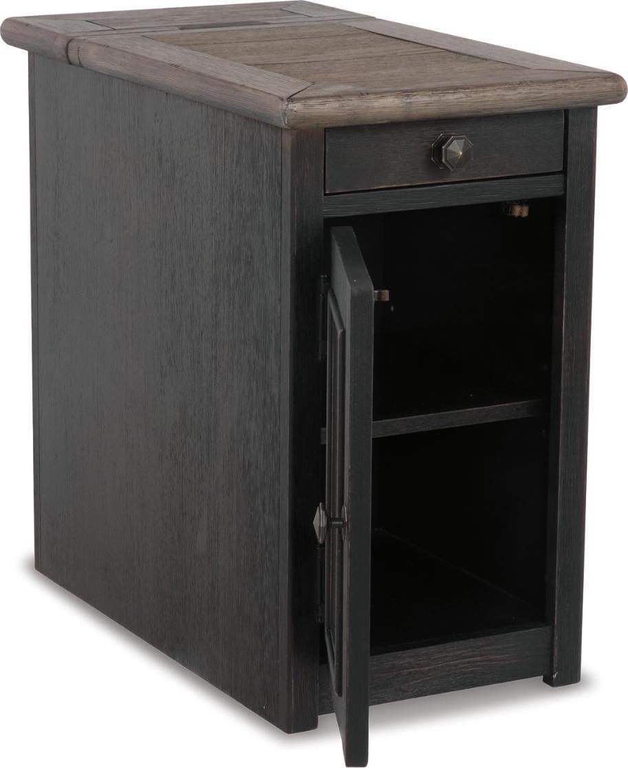 Signature Design by Ashley Tyler Creek Rustic Farmhouse Chairside End Table with USB Charging Ports & Cup Holders - Grayish Brown/Black - Image 3