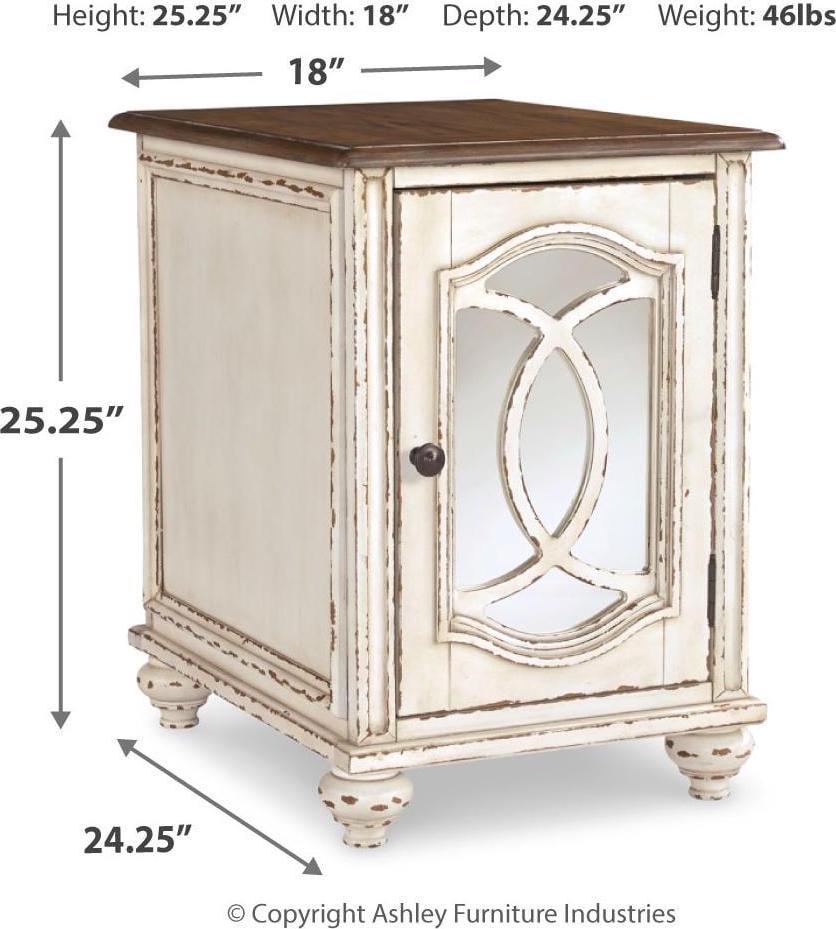 Signature Design by Ashley Realyn Cottage-Style Mirrored End Table in Antique White - Image 4