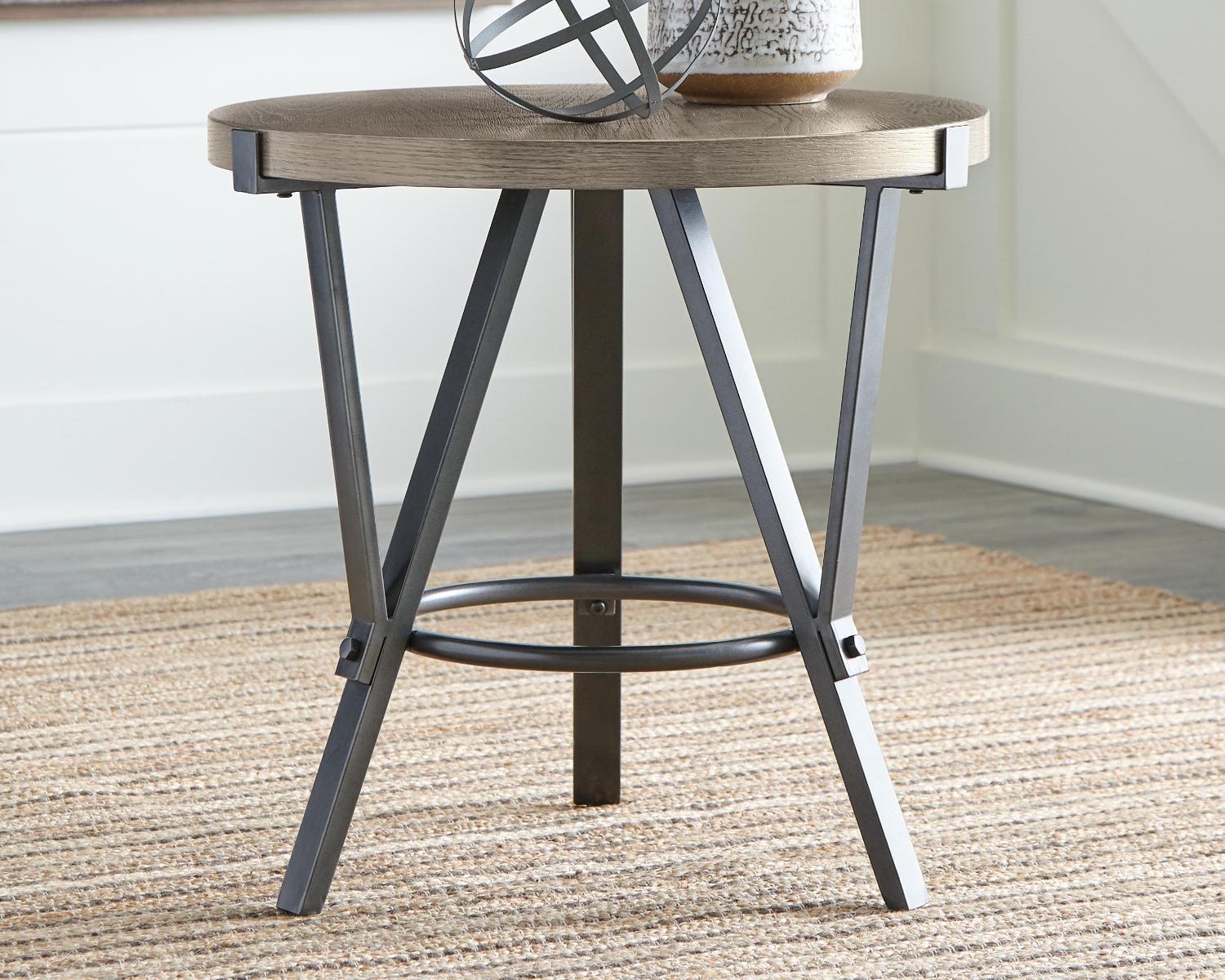 Signature Design by Ashley Zontini Mixed Media Industrial Round End Table, Light Brown - Image 2