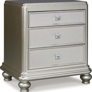 Signature Design by Ashley Traditional Coralayne 3 Drawer Nightstand, Silver