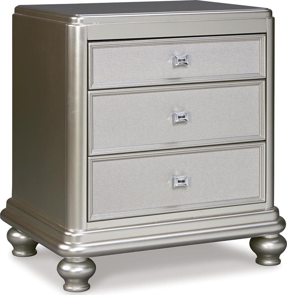 Signature Design by Ashley Traditional Coralayne 3 Drawer Nightstand, Silver