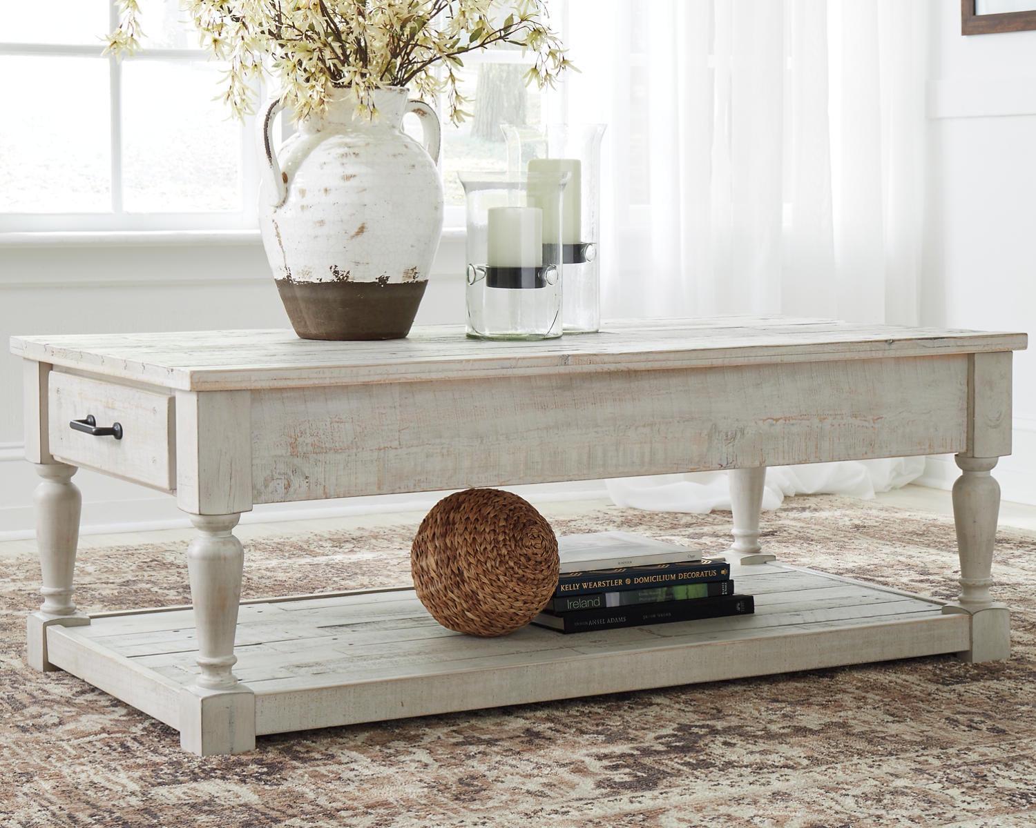 Signature Design by Ashley Shawnalore 2 Drawer Coffee Table, Whitewash - Image 2