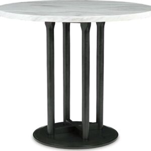 Signature Design by Ashley Centiar Contemporary 42" Round Counter Height Faux Marble Dining Table, Black & White