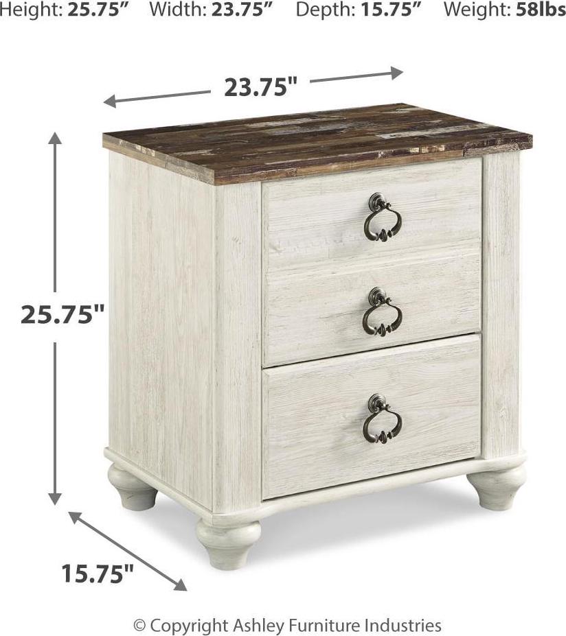 Signature Design by Ashley Willowton Farmhouse 2 Drawer Nightstand with USB Charging Ports, Whitewash - Image 4