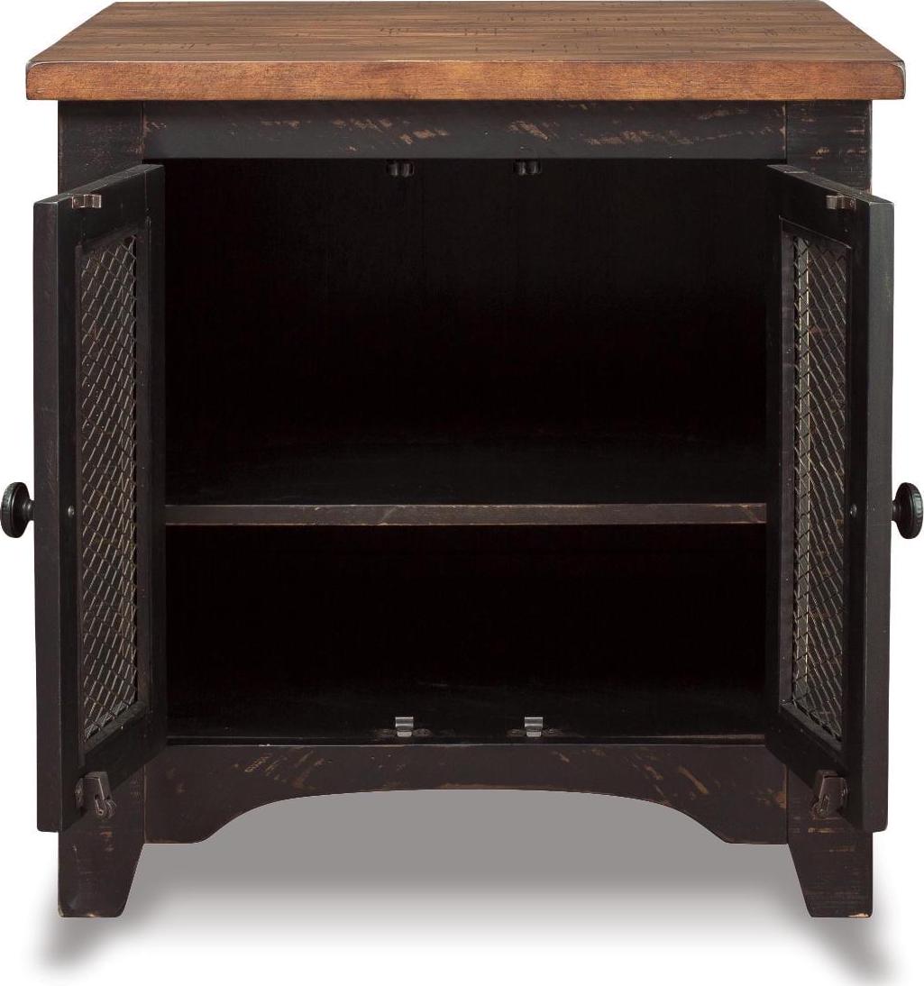 Signature Design by Ashley Valebeck Farmhouse Rectangular End Table with Storage Cabinet - Rustic Two-Tone Black/Brown - Image 3