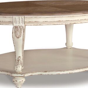 Signature Design by Ashley Realyn White and Brown Farmhouse Style Coffee Table with Storage Shelf