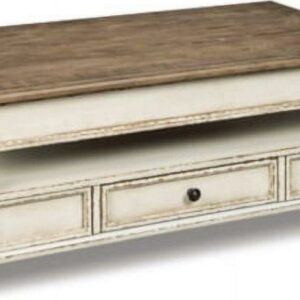 Signature Design by Ashley Realyn Lift Top Coffee Table – Cottage Two-Tone, Chipped White & Distressed Wood, Storage Drawer, Spring-Lift Top