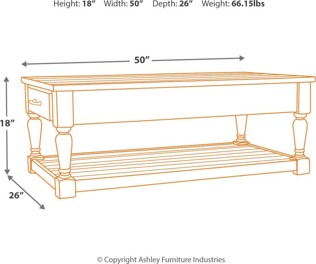 Signature Design by Ashley Shawnalore 2 Drawer Coffee Table, Whitewash - Image 4