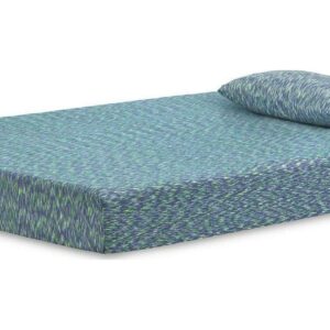 Signature Design by Ashley iKidz 7 Inch Firm Full Memory Foam Mattress with Stretch Knit Cover & Pillow Included, Blue