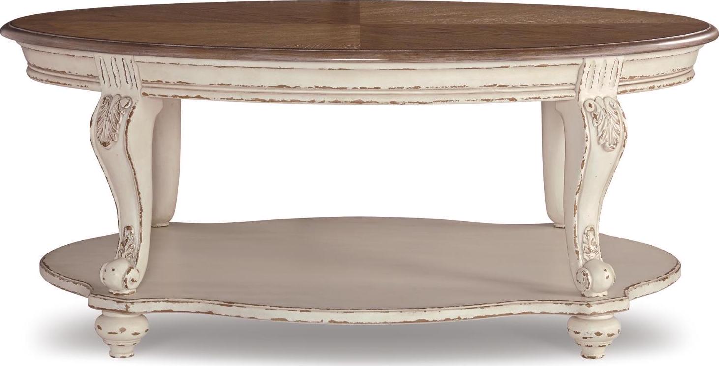 Signature Design by Ashley Realyn White and Brown Farmhouse Style Coffee Table with Storage Shelf - Image 5
