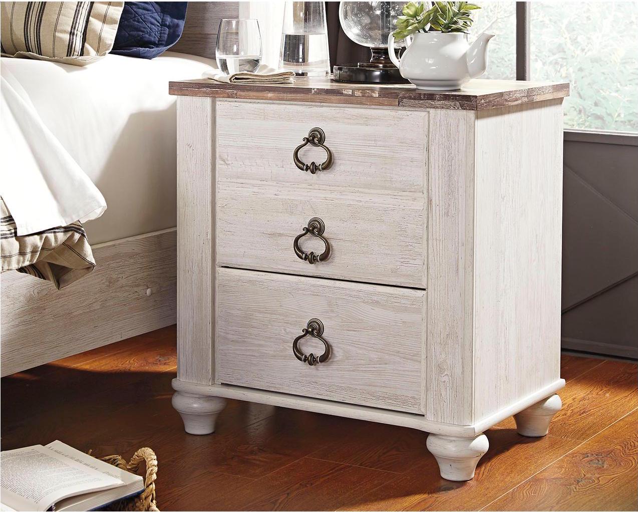 Signature Design by Ashley Willowton Farmhouse 2 Drawer Nightstand with USB Charging Ports, Whitewash - Image 2