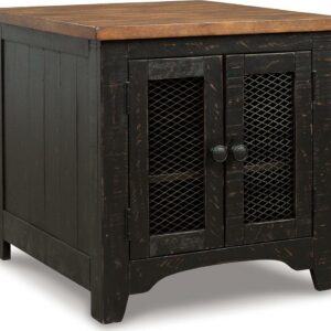 Signature Design by Ashley Valebeck Farmhouse Rectangular End Table with Storage Cabinet - Rustic Two-Tone Black/Brown