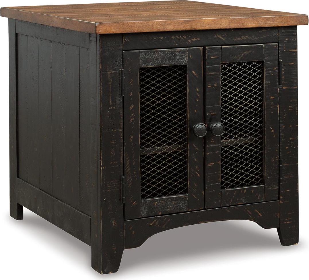 Signature Design by Ashley Valebeck Farmhouse Rectangular End Table with Storage Cabinet - Rustic Two-Tone Black/Brown