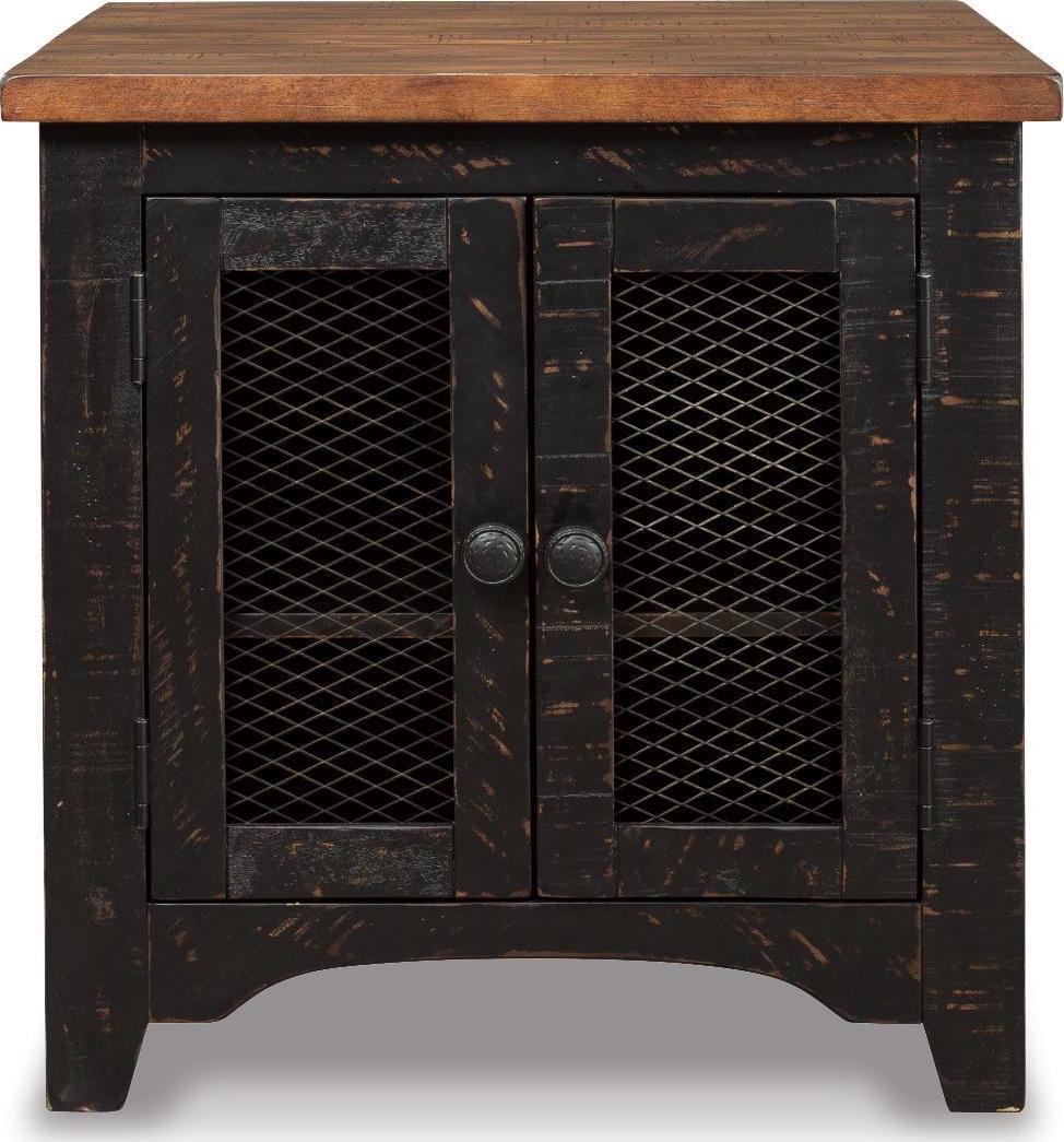 Signature Design by Ashley Valebeck Farmhouse Rectangular End Table with Storage Cabinet - Rustic Two-Tone Black/Brown - Image 5