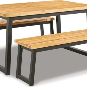 Signature Design by Ashley Casual Town Wood Outdoor Dining Table Set (Set of 3) Brown/Black
