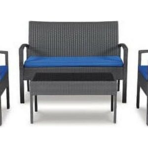 Signature Design by Ashley Casual Alina Outdoor Love/Chairs/Table Set (Set of 4)  Gray/Blue